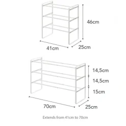 Expanderbar skohylla 3 hyllplan, 41-70cm, Yamazaki, Svart