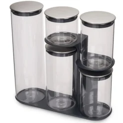 Förvaringsburk i glas med ställ 5 delar, Joseph Joseph