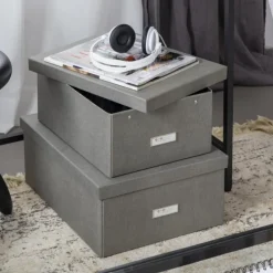Förvaringslåda med etiketthållare, Katrin canvas, Bigso