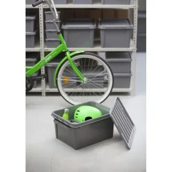 Förvaringslåda med lock i återvunnen plast 14L, SmartStore, Grå