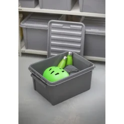 Förvaringslåda med lock i återvunnen plast 14L, SmartStore, Grå