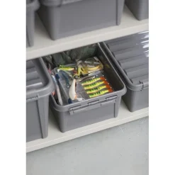 Förvaringslåda med lock i återvunnen plast 14L, SmartStore, Grå