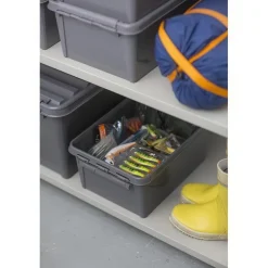Förvaringslåda med lock i återvunnen plast 14L, SmartStore, Grå