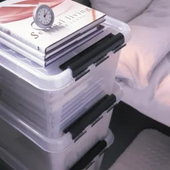 Förvaringslåda med lock 31L, Klar/vit