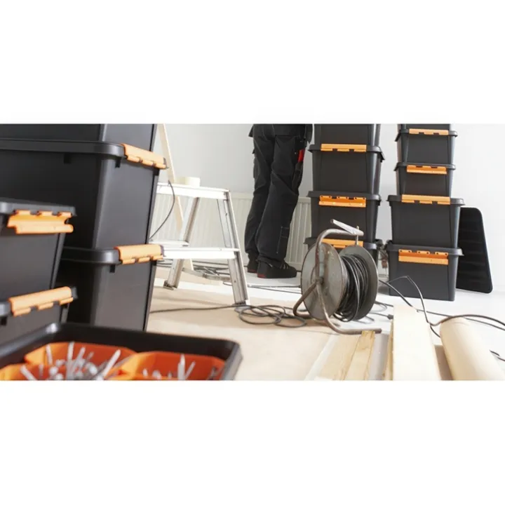 Förvaringslåda med lock 14L, SmartStore Pro, Svart/orange