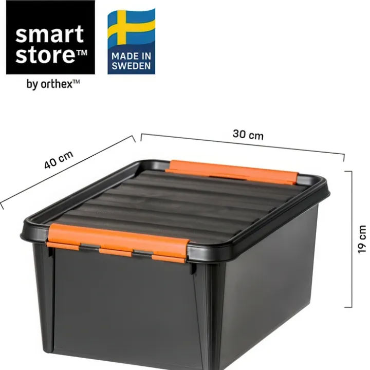 Förvaringslåda med lock 14L, SmartStore Pro, Svart/orange