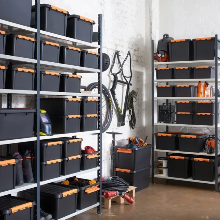 Förvaringslåda med lock 14L, SmartStore Pro, Svart/orange