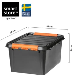 Förvaringslåda med lock 31L, SmartStore Pro, Svart/orange