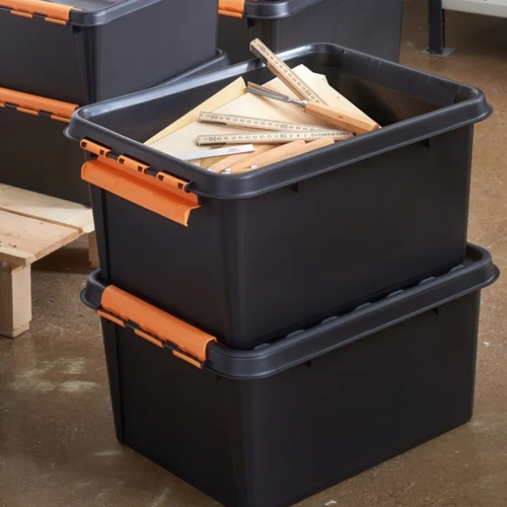 Förvaringslåda med lock 31L, SmartStore Pro, Svart/orange