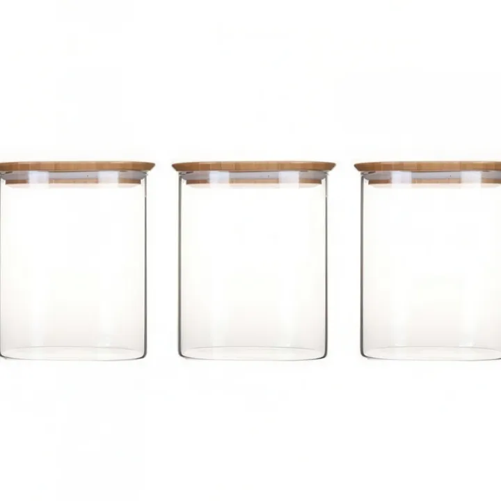 Glasburk med bambulock 0,8L 3-pack, Pebbly