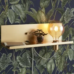 Hylla med lampsockel, dimmer och USB