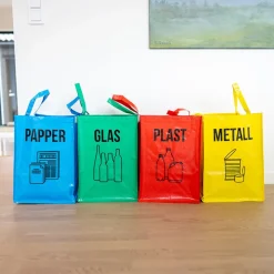 Källsortering glas, papper, metall & plast