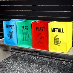 Källsortering glas, papper, metall & plast