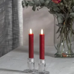 Kort batteridrivet stearinljus, Röd 2-pack