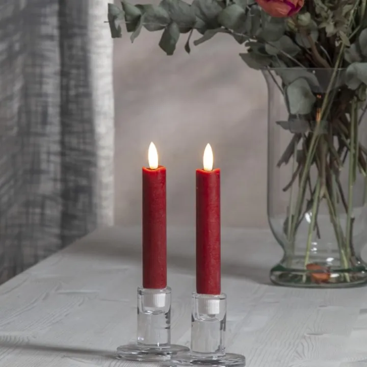 Kort batteridrivet stearinljus, Röd 2-pack