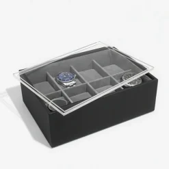 Låda för klockor med displaylock, STACKERS WATCH BOX, 18 x 26 x H 9,5 cm Svart