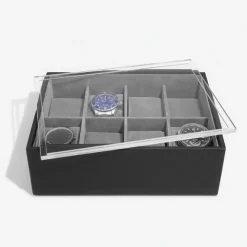 Låda för klockor med displaylock, STACKERS WATCH BOX, 18 x 26 x H 9,5 cm Svart