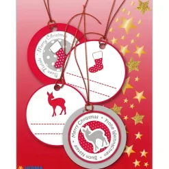 Lyxiga Hängetiketter med Julmotiv, 4 st, 3D CHRISTMAS GIFT TAGS, Ø 5 cm