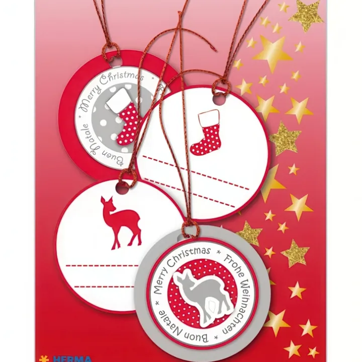 Lyxiga Hängetiketter med Julmotiv, 4 st, 3D CHRISTMAS GIFT TAGS, Ø 5 cm
