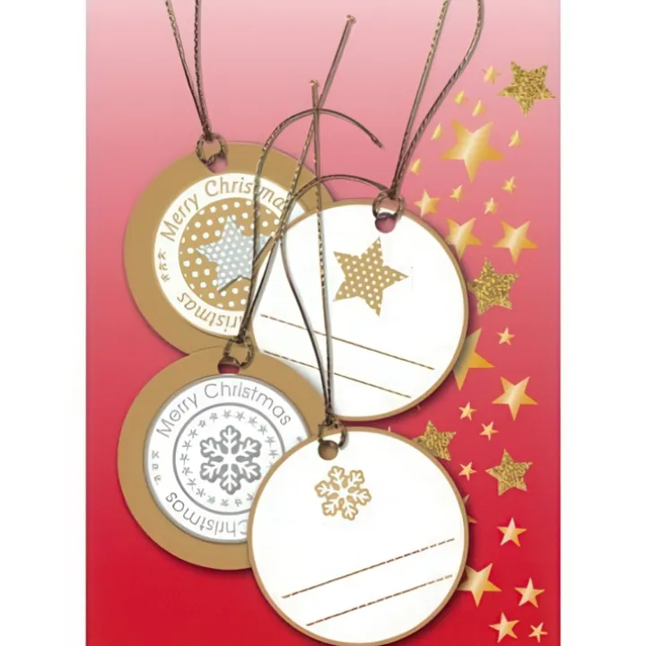 Lyxiga Hängetiketter med Julmotiv, 4 st, 3D CHRISTMAS GIFT TAGS, Ø 5 cm