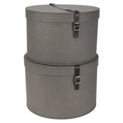 Rund förvaringslåda med spänne 2 lådor, Rut canvas, Bigso