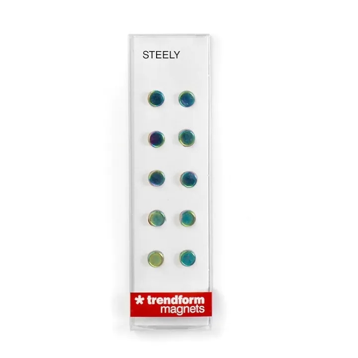 Rund minimagnet 10-pack, Regnbågsmetall
