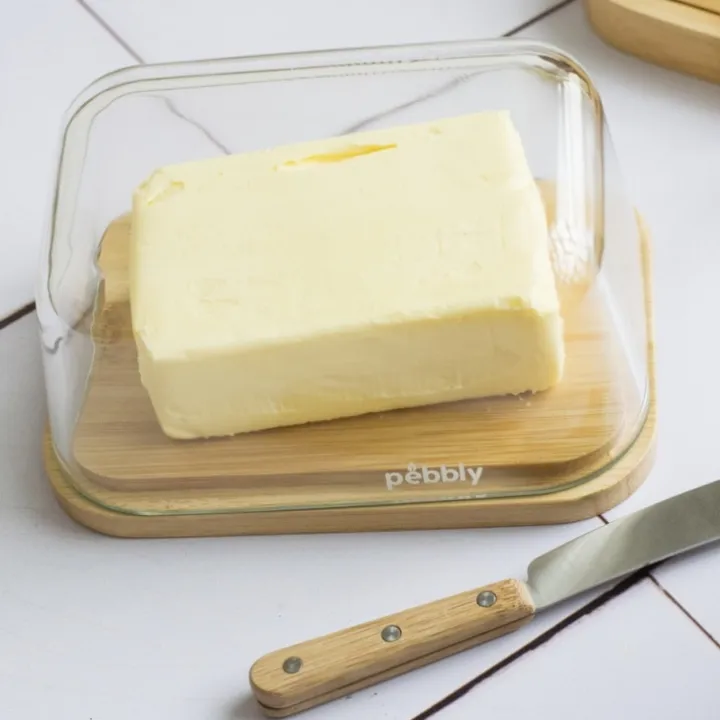 Smörask i bambu med glaslock, Pebbly