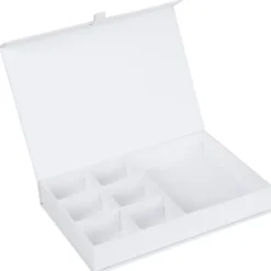 Smyckesask med 7 fack, magnetlås, BIGSO JOLIE, 26,5 x 19 x H 5 cm, Vit