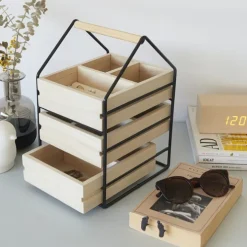Smyckeskrin, WOODEN HOUSE, 19,5 x 17 x H 30 cm, Natur / Svart
