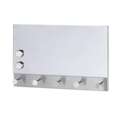 Spegel / Magnetisk anslagstavla, med krokar, WENKO, 30 x H 19cm, Silver