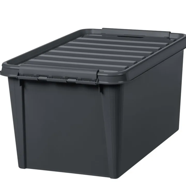 Stor förvaringslåda med lock i återvunnen plast 46L, SmartStore, Svart