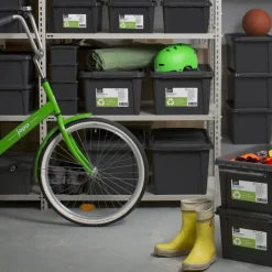 Stor förvaringslåda med lock i återvunnen plast 46L, SmartStore, Svart