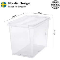 Stor förvaringslåda med lock i återvunnen plast 66L, SmartStore, Svart