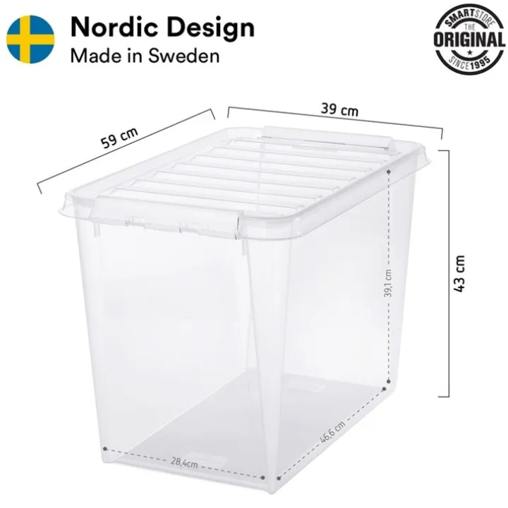 Stor förvaringslåda med lock i återvunnen plast 66L, SmartStore, Svart