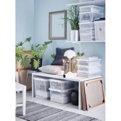 Stor förvaringslåda med lock 52L, SmartStore, Klar/vit