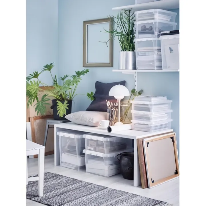 Stor förvaringslåda med lock 52L, SmartStore, Klar/vit