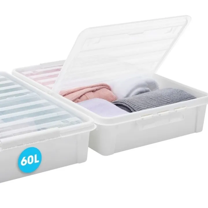 Stor förvaringslåda under sängen med hjul 60L, SmartStore, Klar/svart