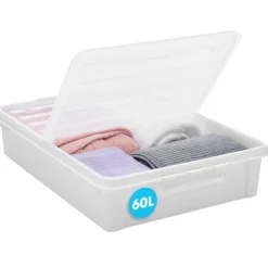 Stor förvaringslåda under sängen med hjul 60L, SmartStore, Klar/svart