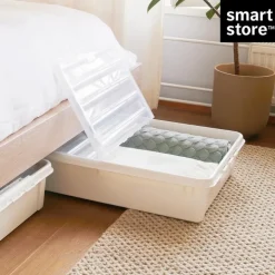 Stor förvaringslåda under sängen med hjul 60L, SmartStore, Klar/svart