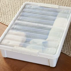 Stor förvaringslåda under sängen med hjul 60L, SmartStore, Klar/svart