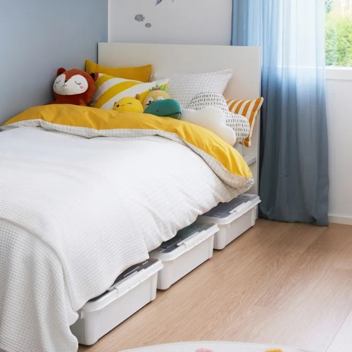 Stor förvaringslåda under sängen med hjul 60L, SmartStore, Klar/svart