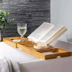 Utdragbar badkarsbricka i bambu, 70-105cm