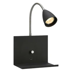 Vägglampa med hylla och USB-uttag